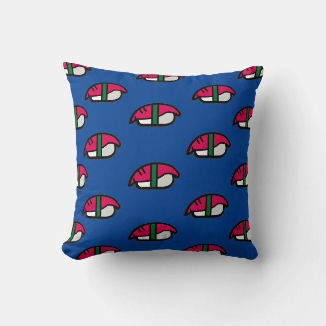 Coussin Dessin Kawaii Sushi, Riz de Poisson et Algues (Recto)