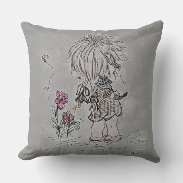 Coussin Dessin main Animé pour filles et chats (Recto)