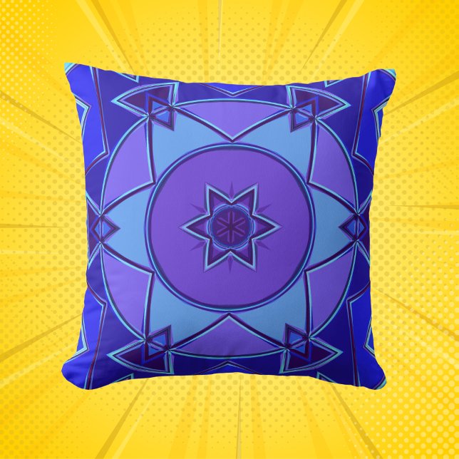 Coussin Dessin Mandala bleu et violet (Créateur téléchargé)