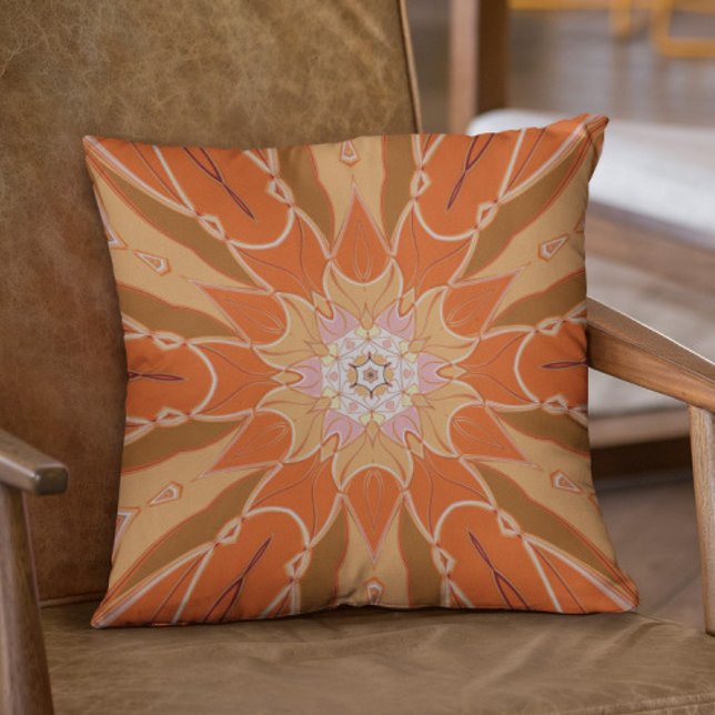 Coussin Dessin Mandala Fleur orange et rose (Créateur téléchargé)