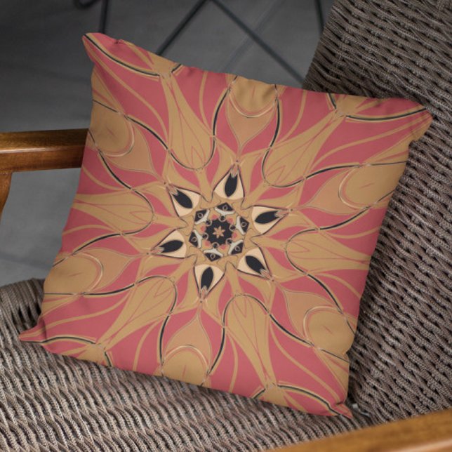 Coussin Dessin Mandala Fleur orange et rose (Créateur téléchargé)
