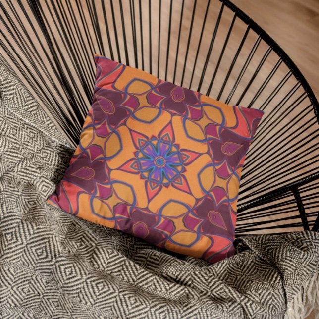 Coussin Dessin Mandala Fleur orange violet et bleu (Créateur téléchargé)