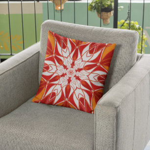 Coussin Dessin Mandala Fleur rouge orange et blanc