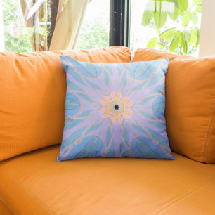 Coussin Dessin Mandala Flower bleu et jaune