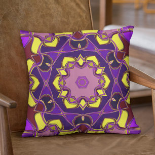 Coussin Dessin Mandala Flower jaune et violet