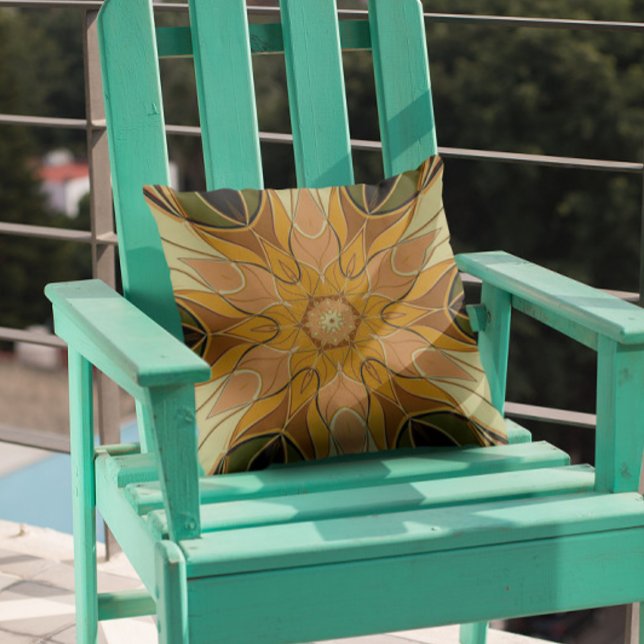 Coussin Dessin Mandala Flower orange et vert (Créateur téléchargé)