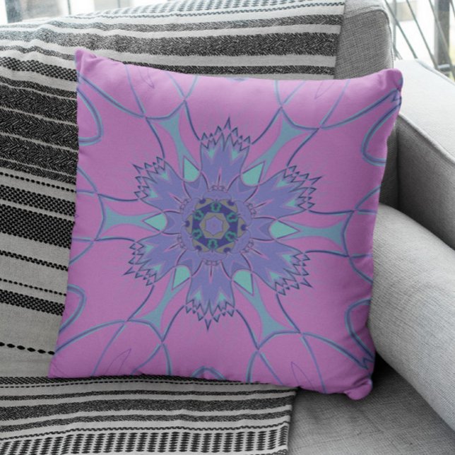 Coussin Dessin Mandala Flower violet et bleu (Créateur téléchargé)