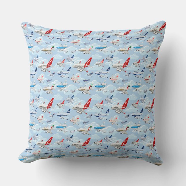 Coussin Dessin motif sans couture pour avions commerciaux (Recto)