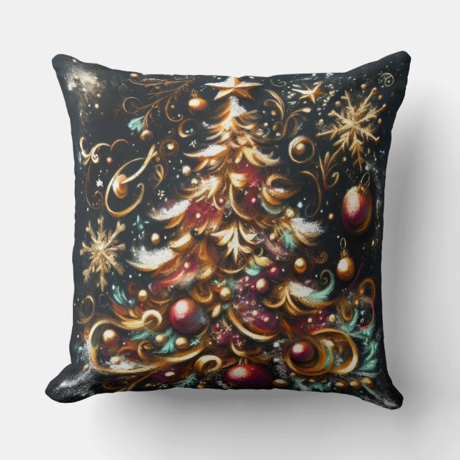 Coussin Dessin pastel d'un arbre de Noël Whimsical (Recto)