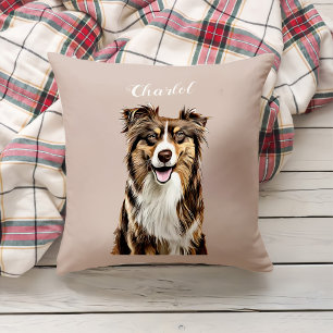 Coussin Dessin personnalisé Collie Chien personnalisé