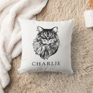 Coussin Dessin personnalisé de chat de coton Maine