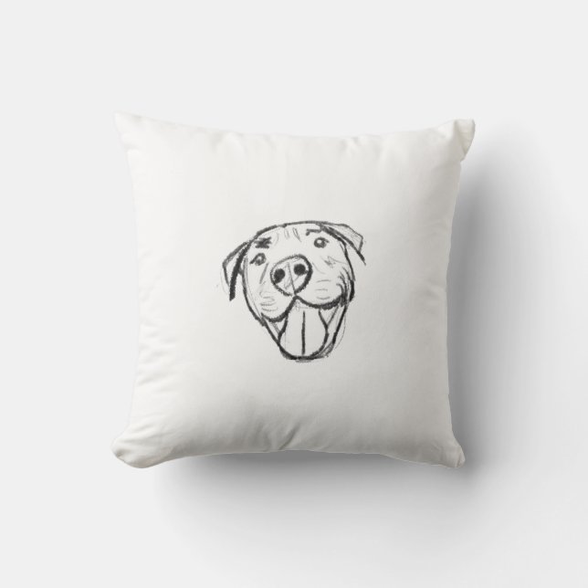 Coussin dessin pitbull simple amoureux des chiens noir bla (Recto)