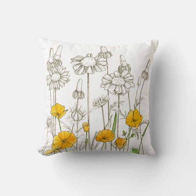 Coussin Dessin Plante de fleurs de pavot orange (Recto)