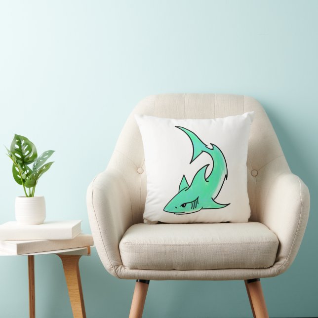 Coussin dessin souriant requin menthe bleu vert océan anim (Chaise)