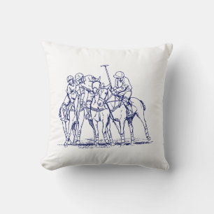 Coussin Dessin stylisé vintage d'un match de polo #1 Bleu