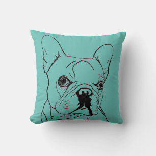 Coussin Dessin Turquoise de Bulldog à la mode en France