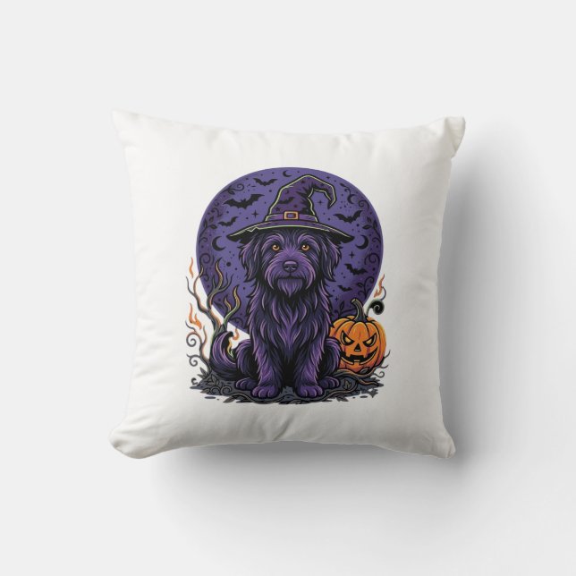 Coussin Dessin vectoriel de chien de sorcière de citrouill (Recto)