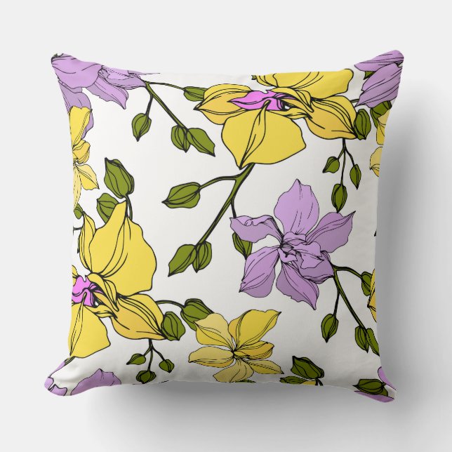 Coussin Dessin vectoriel Violet violet et jaune botanique (Recto)
