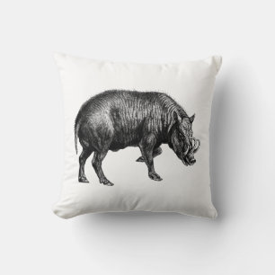 Coussin Dessin vintage de sanglier en noir et blanc