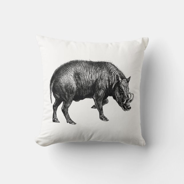 Coussin Dessin vintage de sanglier en noir et blanc (Recto)