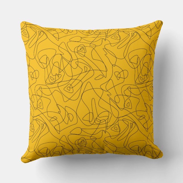 Coussin Dessins abstraits noirs sur un dos jaune vif (Verso)