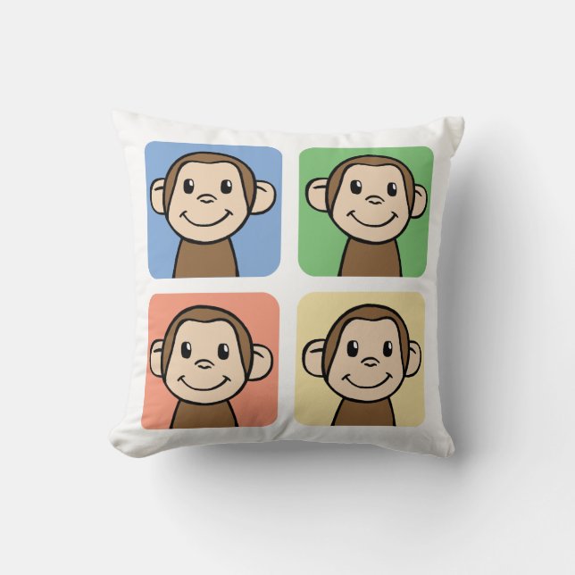 Coussin Dessins animés avec 4 singes heureux (Recto)