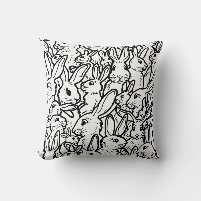 Coussin Dessins de lapin noir et blanc Motif de lapin mign (Recto)