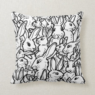 Coussin Dessins de lapin noir et blanc Motif de lapin mign