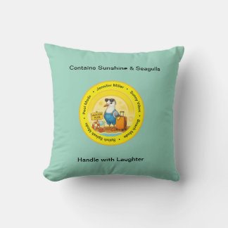 Coussin destination ensoleillée amusante mouette plage nom