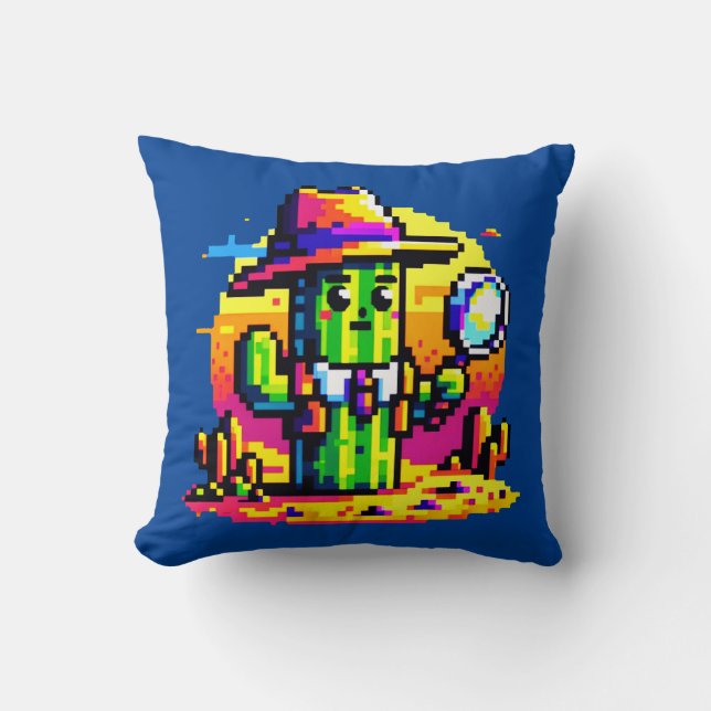 Coussin Détecteur de cactus 8 bits - Mystère de pixels rét (Recto)