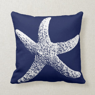 Coussin d'étoiles de mer de bleu marine et de