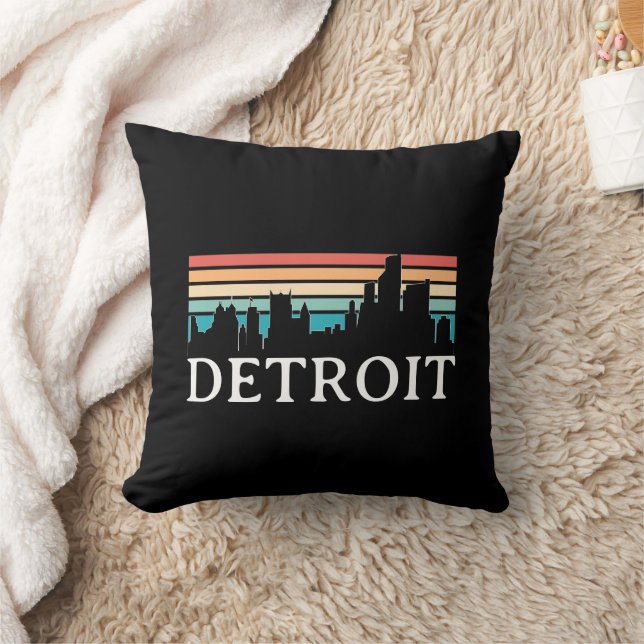 Coussin Detroit Michigan Vintage Sunset Skyline Retro (Couverture)