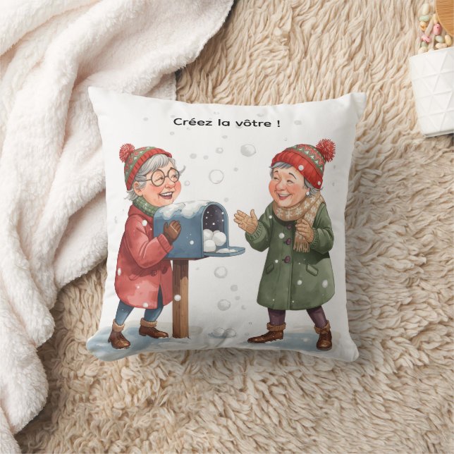 Coussin Deux amies en hiver — Scène festive enneigée (Couverture)
