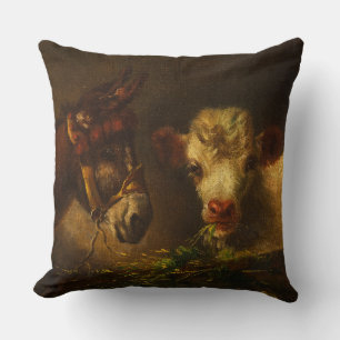 Coussin Deux amis (âne et agneau) (animaux de ferme)