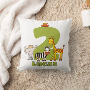 Coussin Deux Animaux Sauvages de Safari 2ème Anniversaire 