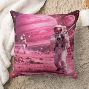 Coussin Deux astronautes jouant au baseball sur la planète