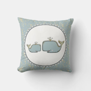 Coussin Deux baleines de mer Bleu & Or Boutique Pépinière