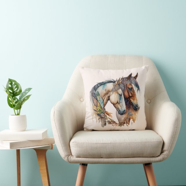 Coussin Deux beaux chevaux Boho occidental (Chaise)