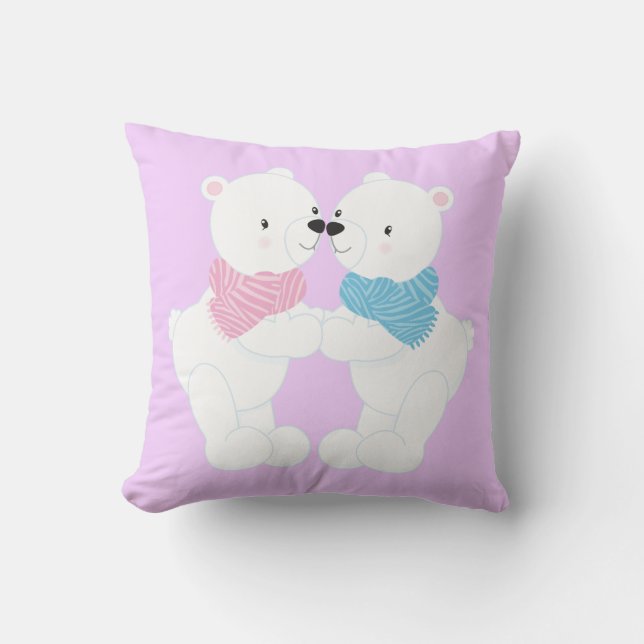 Coussin Deux Beaux Ours Polaires Cartoon (Recto)