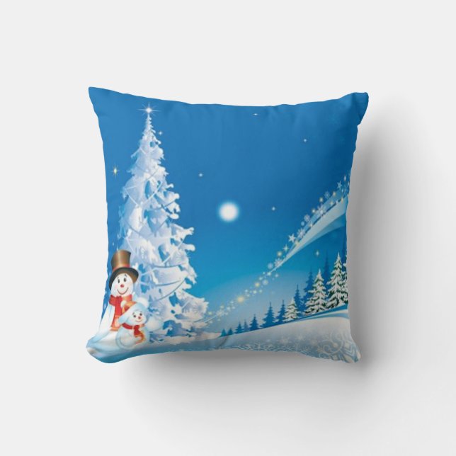 Coussin Deux bonhommes de neige heureux (Recto)