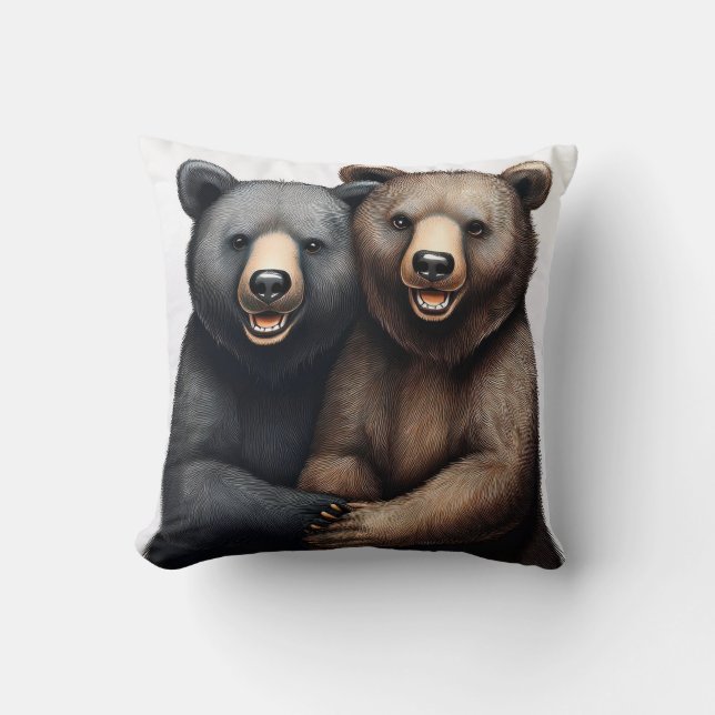Coussin Deux bros d'ours se tenant la main et joue à la jo (Recto)