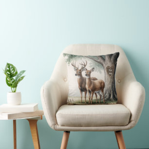 Coussin Deux cerfs avec cœur gravé et noms