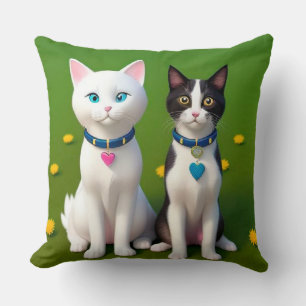 Coussin Deux chats adorables assis sur l'herbe