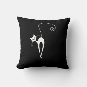 Coussin Deux chats blancs stylisés sur le noir