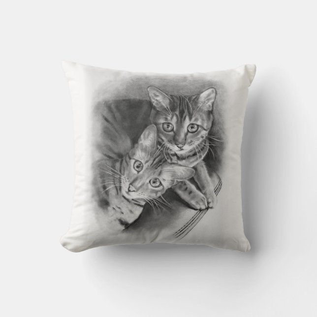 Coussin Deux chats du Bengale : Dessin au crayon original (Recto)