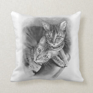 Coussin Deux chats du Bengale : Dessin au crayon original