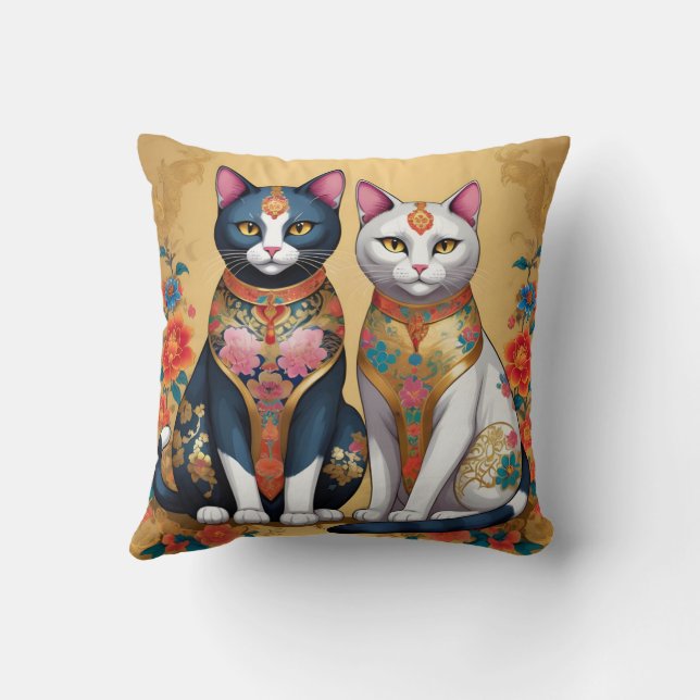Coussin Deux chats fleuris décoratifs (Verso)