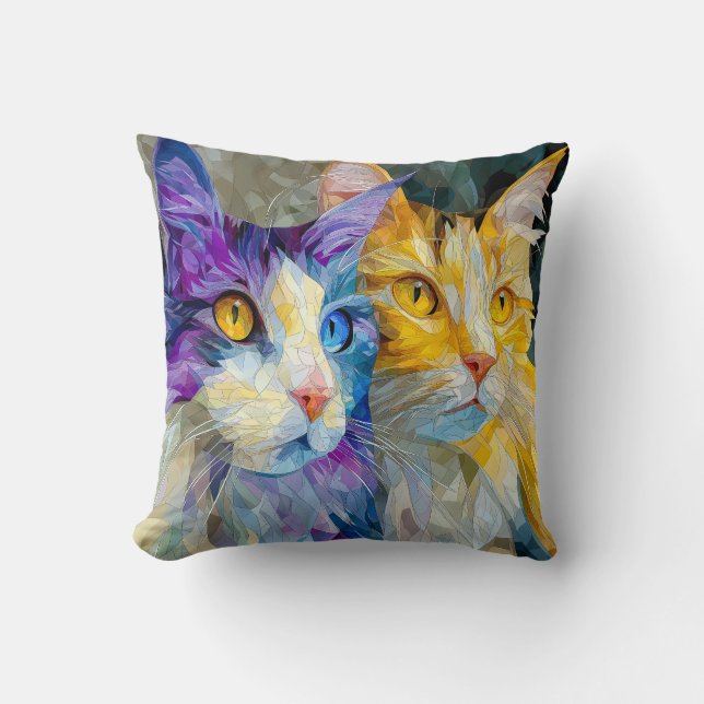 Coussin Deux chats violets et jaunes (Recto)