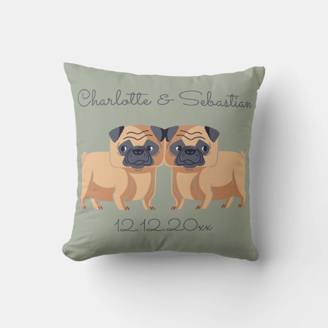 Coussin Deux chiens Carlins Mariage personnalisé (Recto)