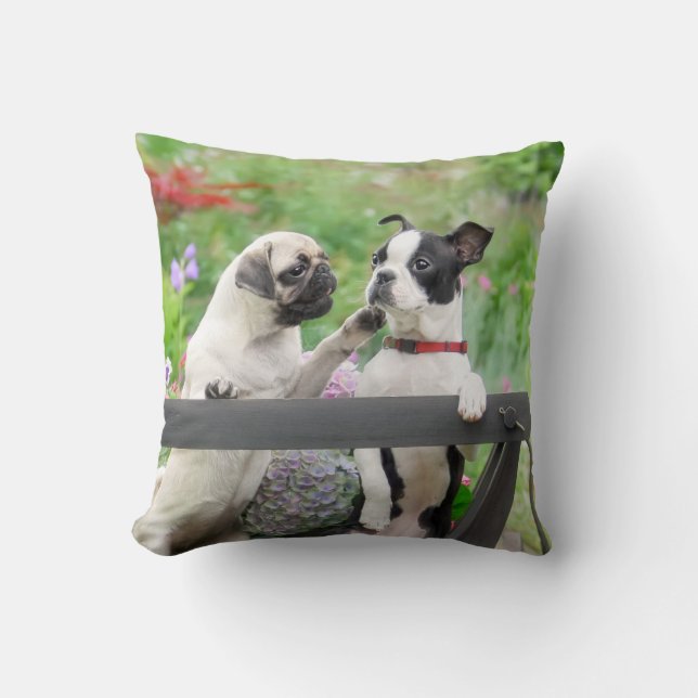 Coussin Deux chiens par chiot carlin et Boston Terrier dan (Recto)